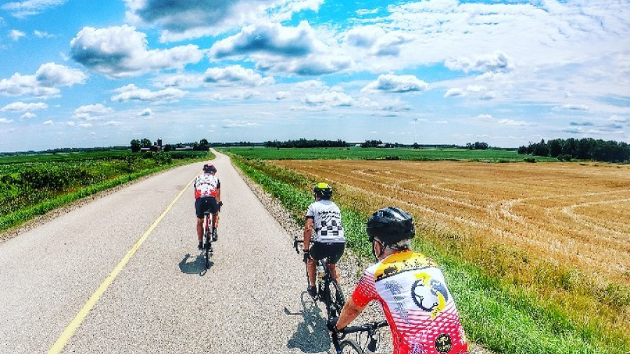 cyclists on a county road