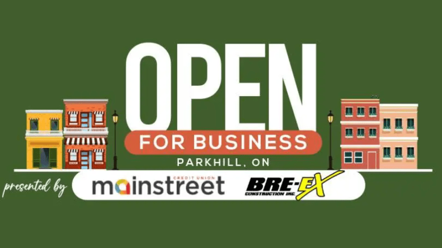 Open for Business in Parkhill ON green sign