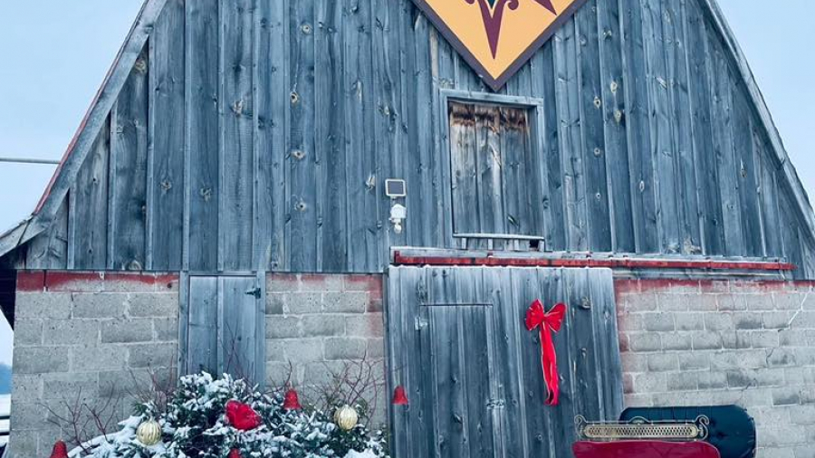 barn decorated for Christmas 