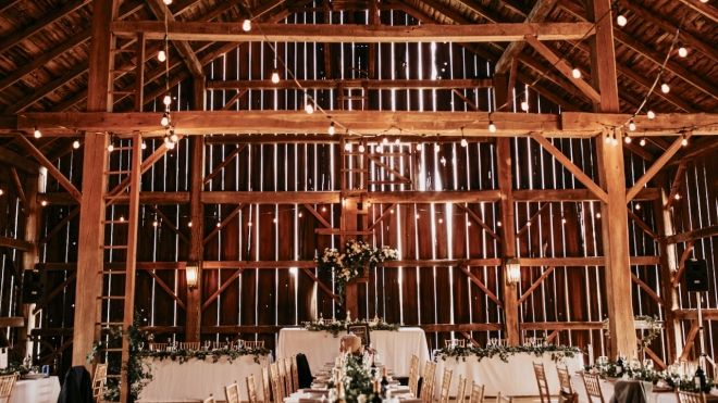 Barn with wedding decorations 