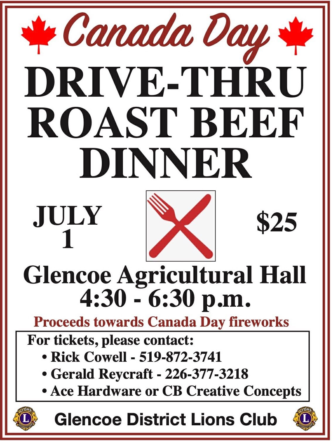 Canada Day DriveThru Roast Beef Dinner Visit Middlesex