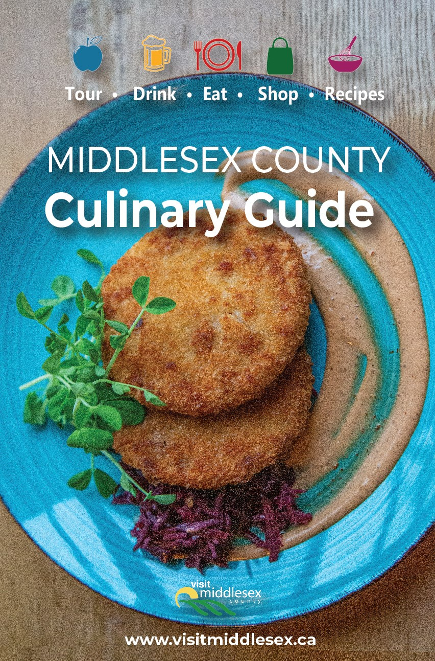 Culinary Guide cover page with photo of crab cakes