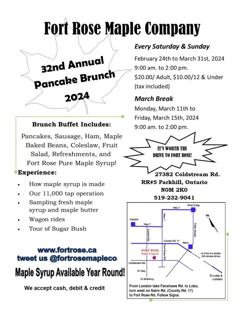 Fort Rose Maple Syrup Company 32nd annual pancake brunch 2024