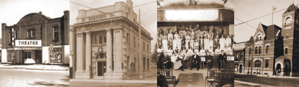 Collage of old photos of buildings 