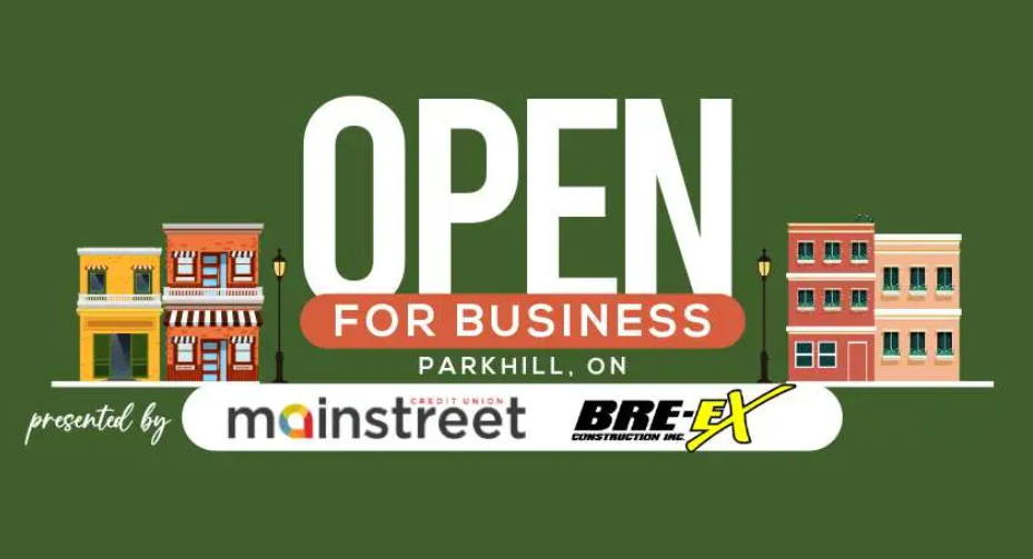 Open for Business in Parkhill ON green sign