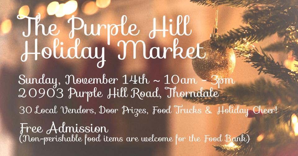 The purple hill holiday market information poster