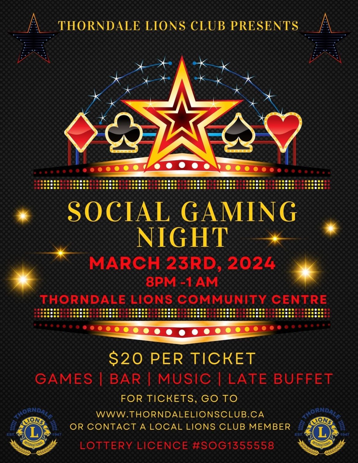 Thordale Lions are hosting a Social Games Night March 23rd. Win games of chance and enjoy a late night buffet.