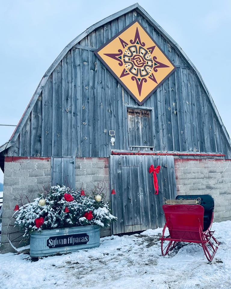 barn decorated for Christmas 